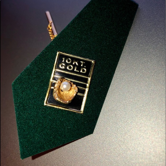 10kt baseball genuine pearl mitt glove tie tack softball pitcher - Picture 6 of 12